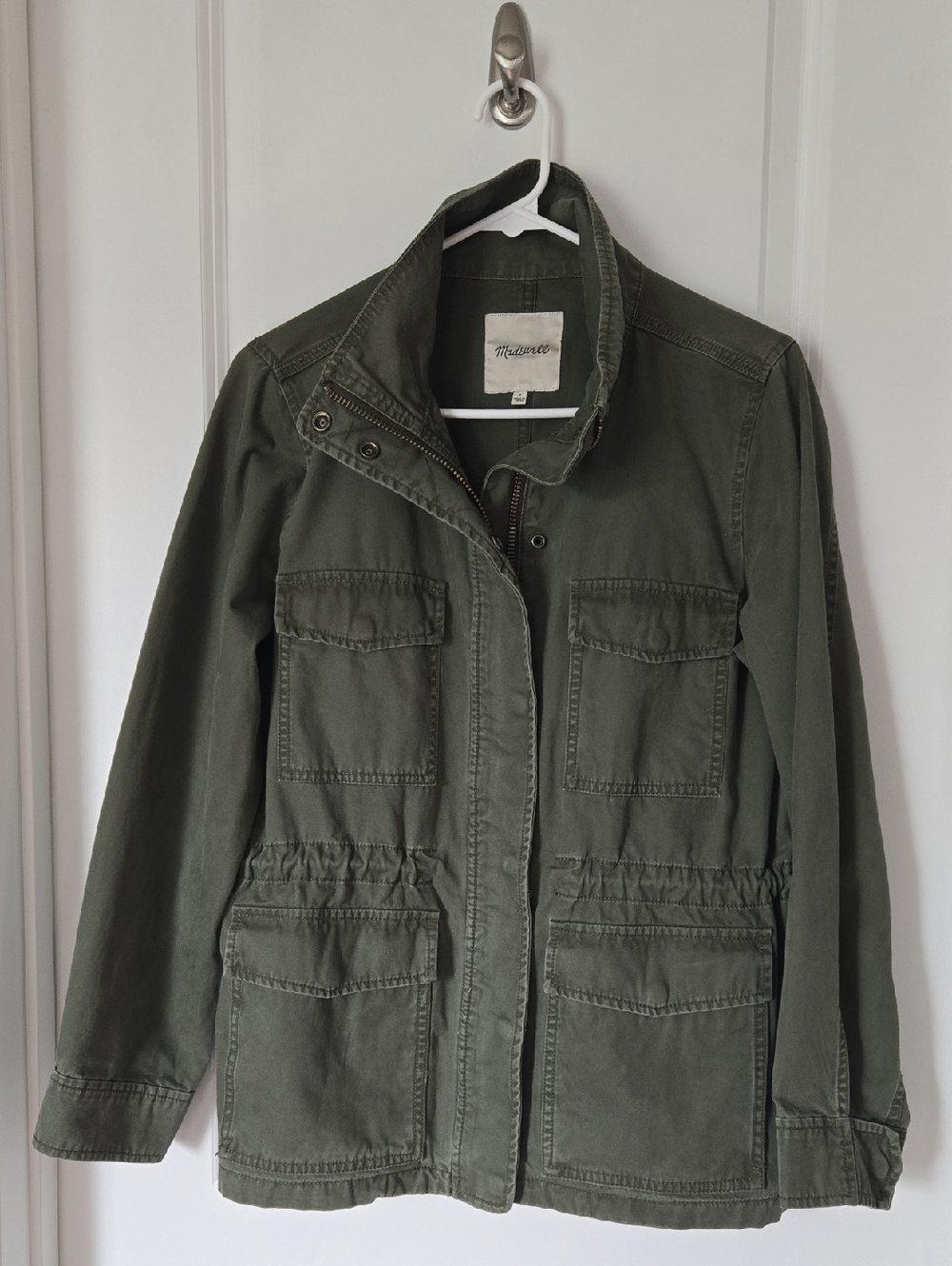 Madewell Military-Style Drawstring Waist Utility Jacket in Olive Drab